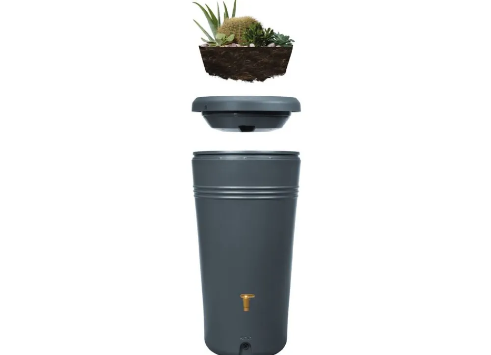 4rain Regentonnen^ Azura 2In1 Regenspeicher 230L Mit Pflanzschale Graphitgrau
