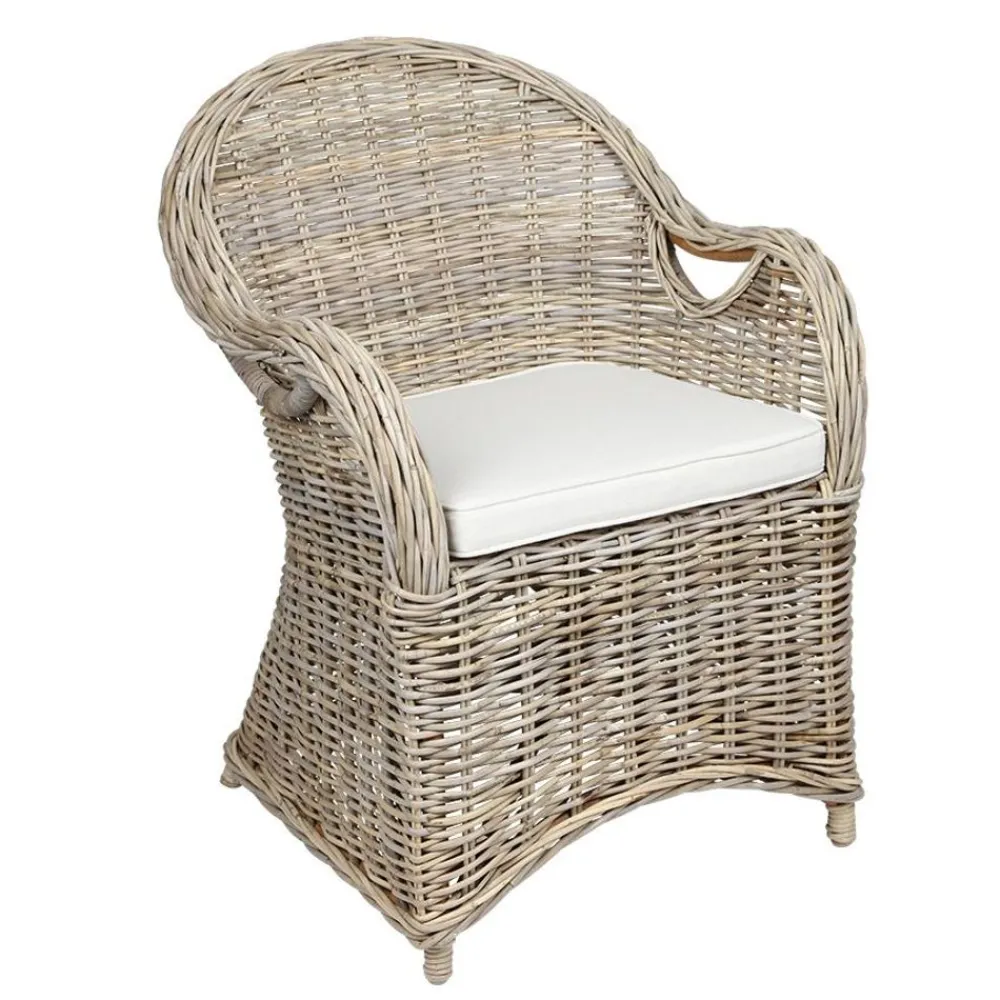 TP Sitzmöbel^Rattansessel Athena Mit Sitzkissen 4Er-Set Natural-Grey