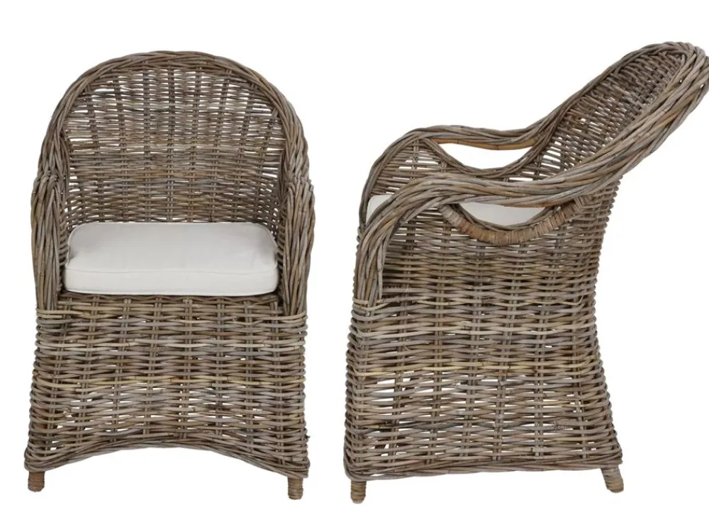 TP Sitzmöbel^Rattansessel Athena Mit Sitzkissen 4Er-Set Natural-Grey