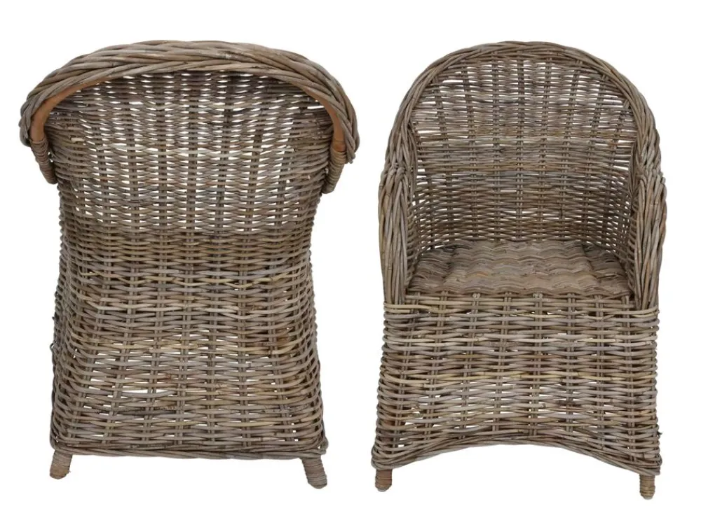 TP Sitzmöbel^Rattansessel Athena Mit Sitzkissen 4Er-Set Natural-Grey