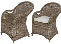 TP Sitzmöbel^Rattansessel Athena Mit Sitzkissen 4Er-Set Natural-Grey