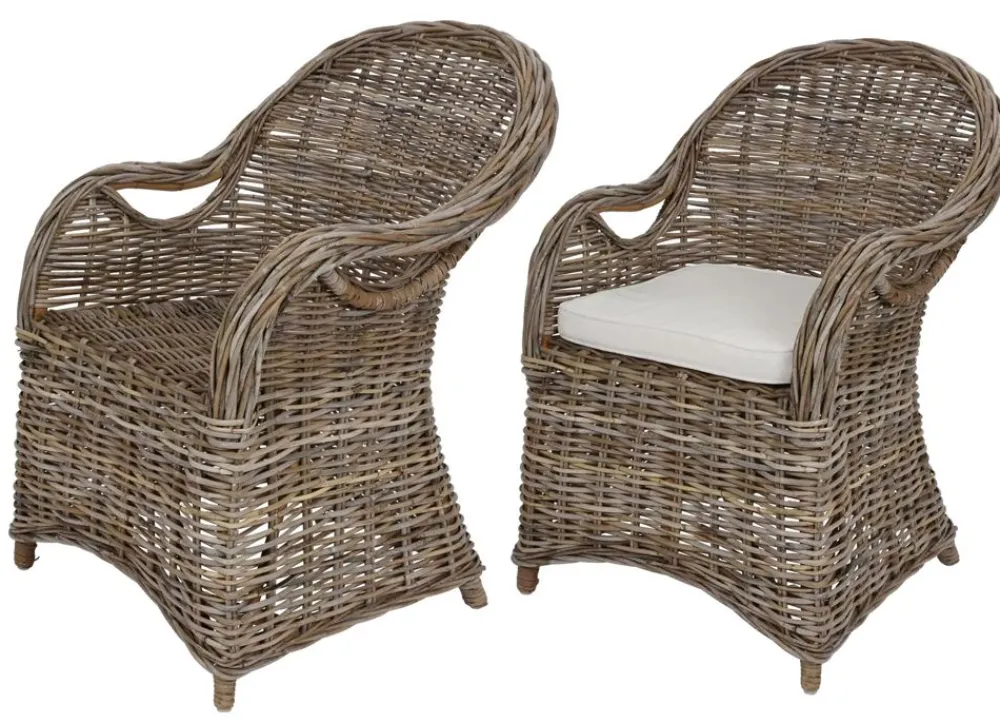 TP Sitzmöbel^Rattansessel Athena Mit Sitzkissen 4Er-Set Natural-Grey