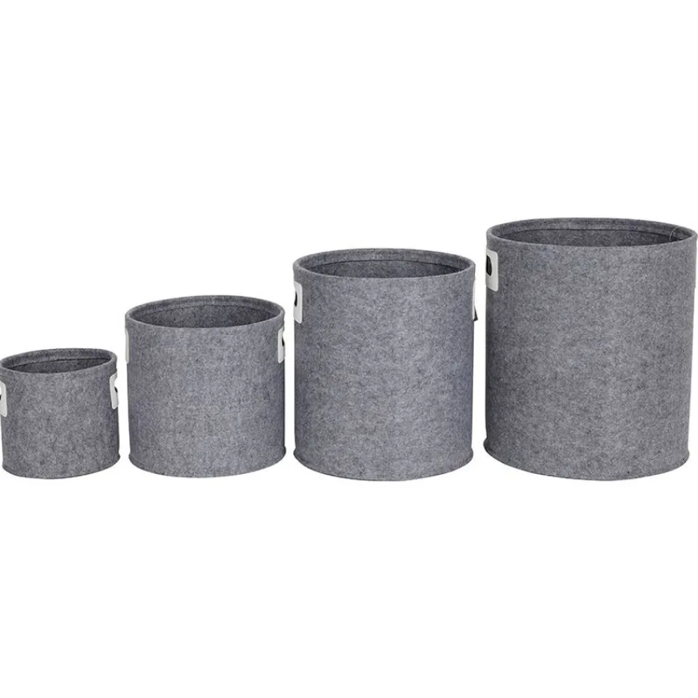 TP Körbe Und Taschen^Runde FilzKörbe Mit Verstarkten Griffen Hellgrau 4-Teilig