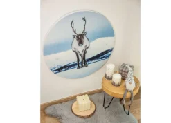 Seasons & Style Sonstige Innendeko^Rundes Wandbild Aus Mdf 58Cm Rentier Im Schnee