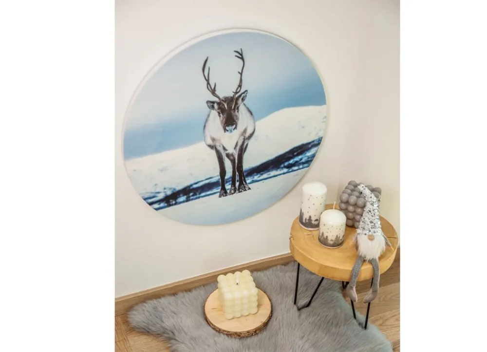 Seasons & Style Sonstige Innendeko^Rundes Wandbild Aus Mdf 58Cm Rentier Im Schnee