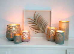 TP Laternen Und Kerzenhalter^Saulen-Windlichter Aus Metall Beige/Gold 4Er-Set