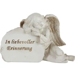 TP Gartenfiguren^Schlafender Engel Mit Grabstein In Liebevoller Erinnerung