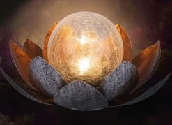 TP Leuchtdeko^Solar-Lotusblume Mit Crackleglaskugel Und Led-Beleuchtung Warmweis