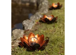 TP Leuchtdeko^Solar-Lotusblume Mit Crackleglaskugel Und Led-Beleuchtung Warmweis