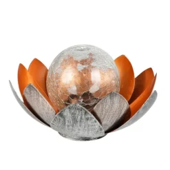 TP Leuchtdeko^Solar-Lotusblume Mit Crackleglaskugel Und Led-Beleuchtung Warmweis