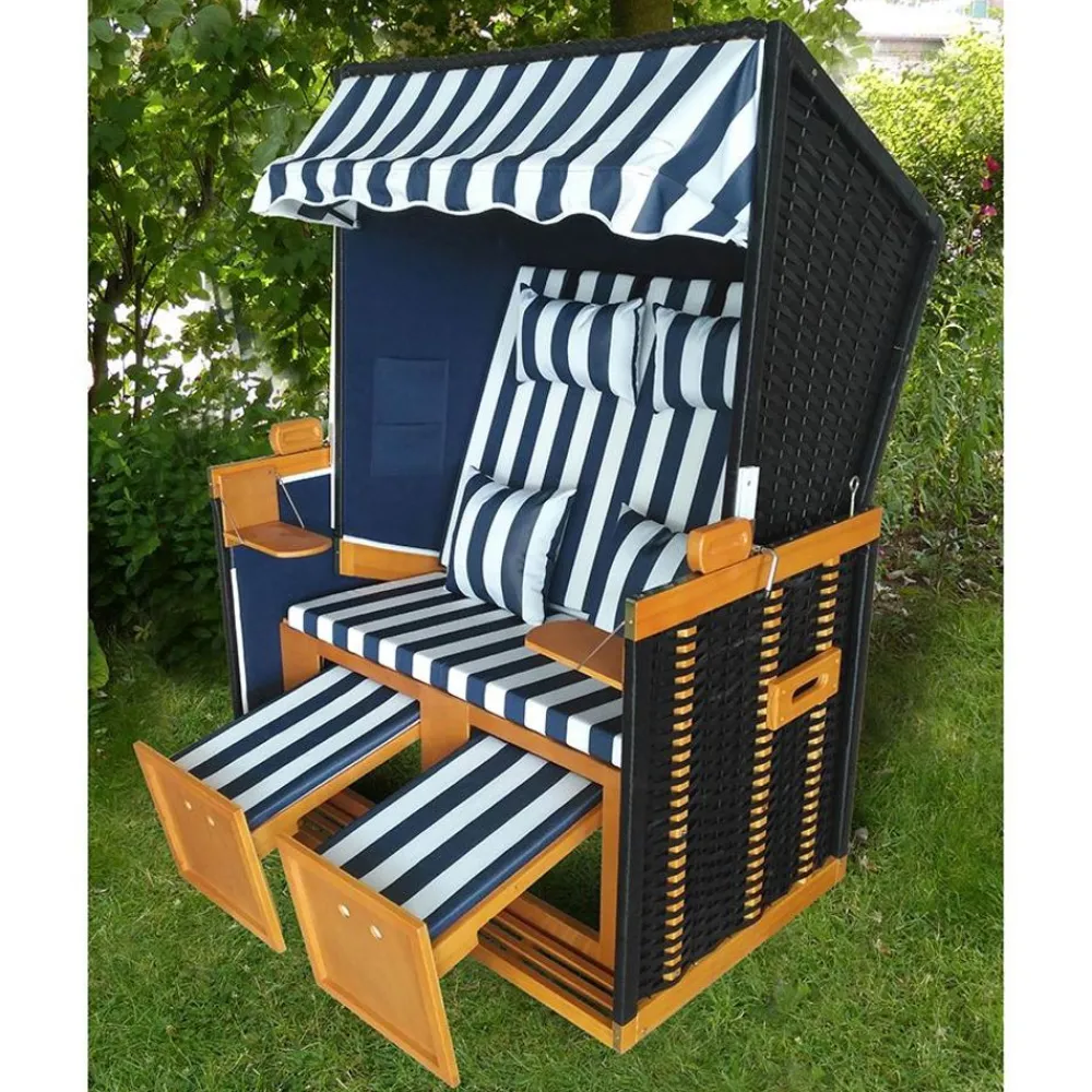 Pseudohersteller Strandkörbe^Strandkorb Ostsee Deluxe Blau/Weis
