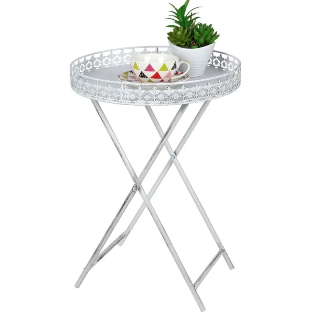 TP Beistelltische^Tablett-Tisch Aus Metall Weis 40X59Cm