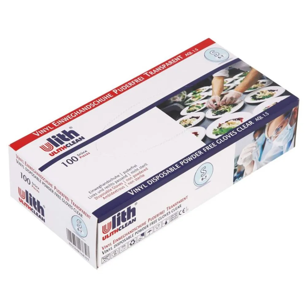 Pseudohersteller Haushaltshelfer^Ulith Vinyl-Einweghandschuhe Puderfrei 100 Stuck Gr. S