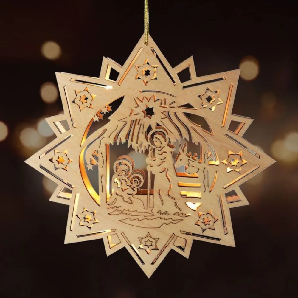 New Home Christmas Holzdeko^Weihnachts-Holzstern 30Cm Mit 10 Leds