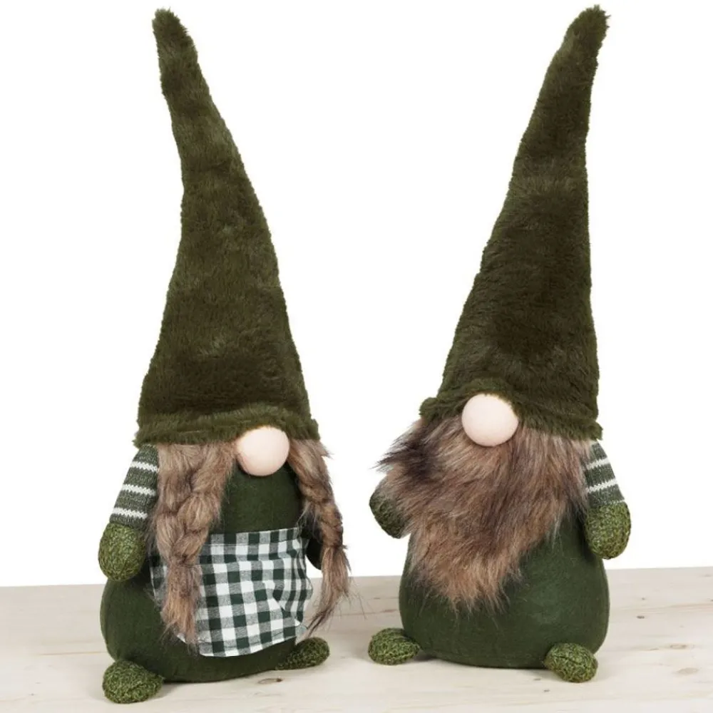Pseudohersteller Weihnachtsfiguren^Weihnachts-Wichtel-Frau Mit Leuchtender Led-Nase 56Cm Grun