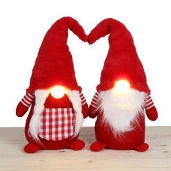 Pseudohersteller Weihnachtsfiguren^Weihnachts-Wichtel-Frau Mit Leuchtender Led-Nase 56Cm Rot