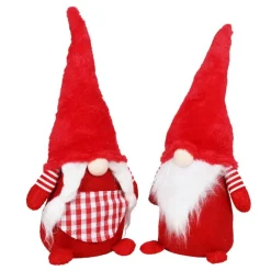 Pseudohersteller Weihnachtsfiguren^Weihnachts-Wichtel-Frau Mit Leuchtender Led-Nase 56Cm Rot