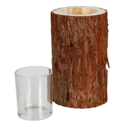 TP Laternen Und Kerzenhalter^Windlicht Baumstamm Mit Glaseinsatz 9,5X18Cm
