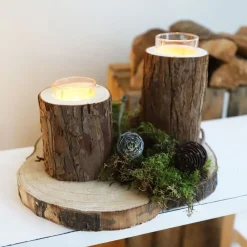 TP Laternen Und Kerzenhalter^Windlicht Baumstamm Mit Glaseinsatz 9,5X18Cm