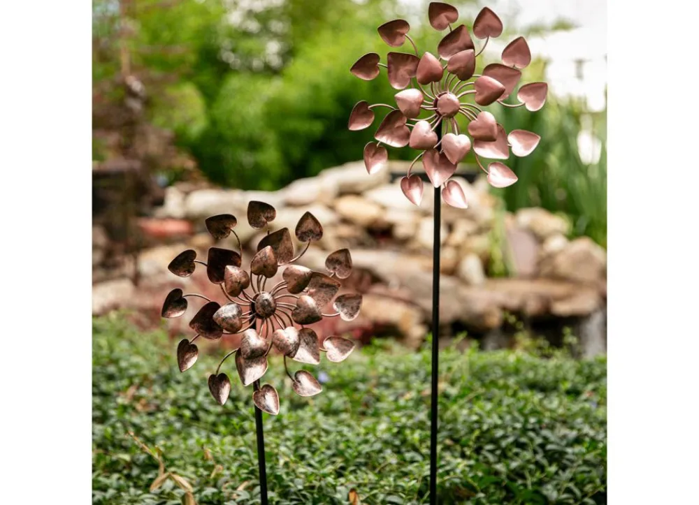 TP Gartenstecker^Windmuhle Herzen Aus Metall 30X76-106X15Cm Rose