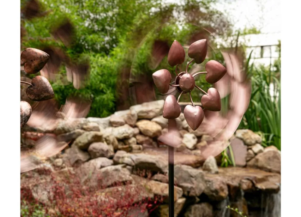 TP Gartenstecker^Windmuhle Herzen Aus Metall 30X76-106X15Cm Rose