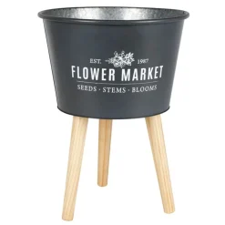 Pseudohersteller Pflanzkübel^Zinkubertopf Auf Holzbeinen Flower Market 35X46,5Cm Dunkelgrau